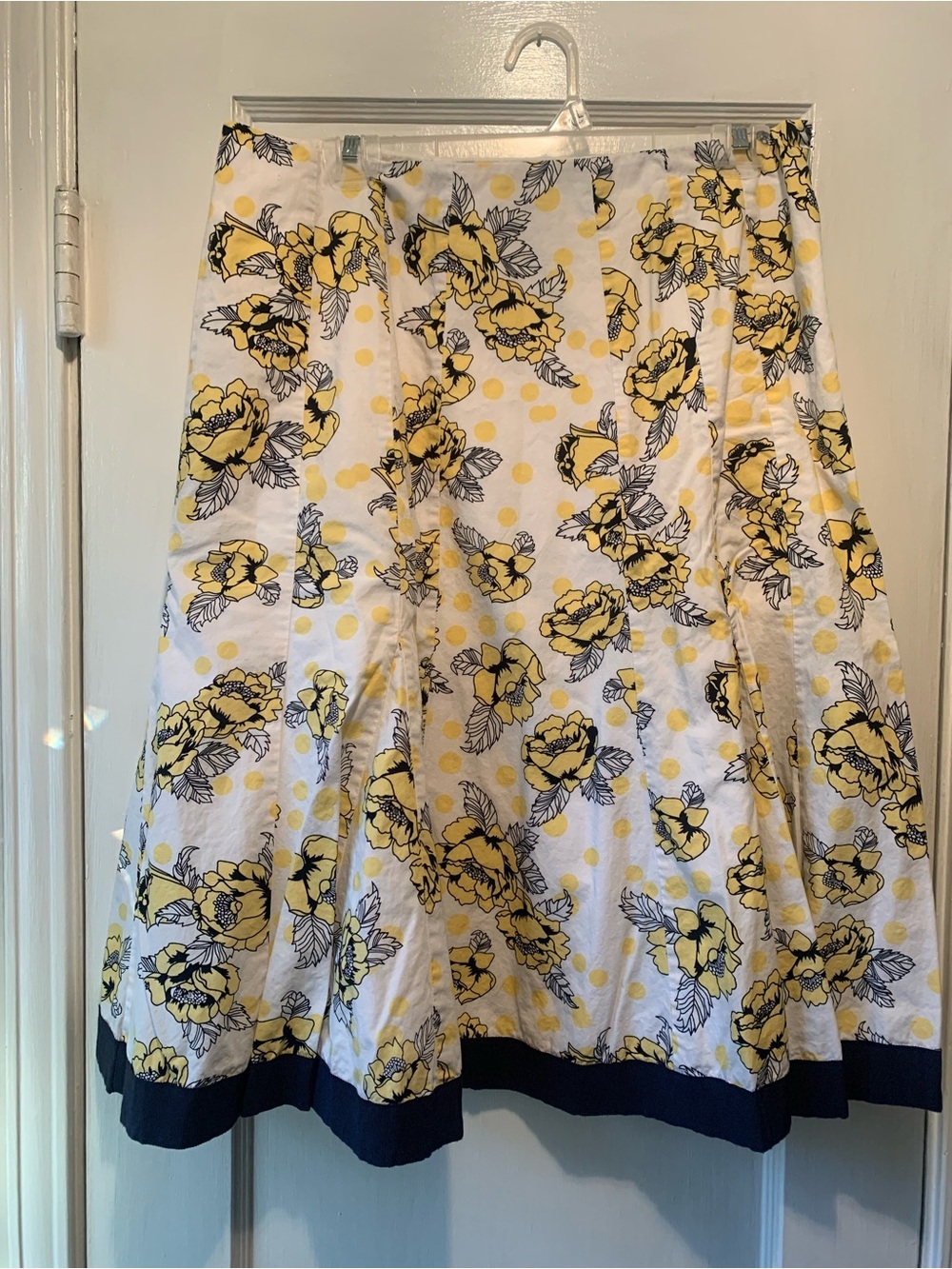 Chadwick Skirt Yellow Floral Polka Dot Print with Navy Trim 12 Preppy Romantic